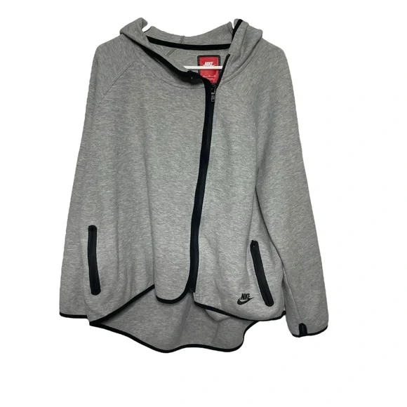 Nike Tech Fleece Hoodie Cape Women's XL Light Gray Asymmetric Gorpcore - Picture 2 of 11